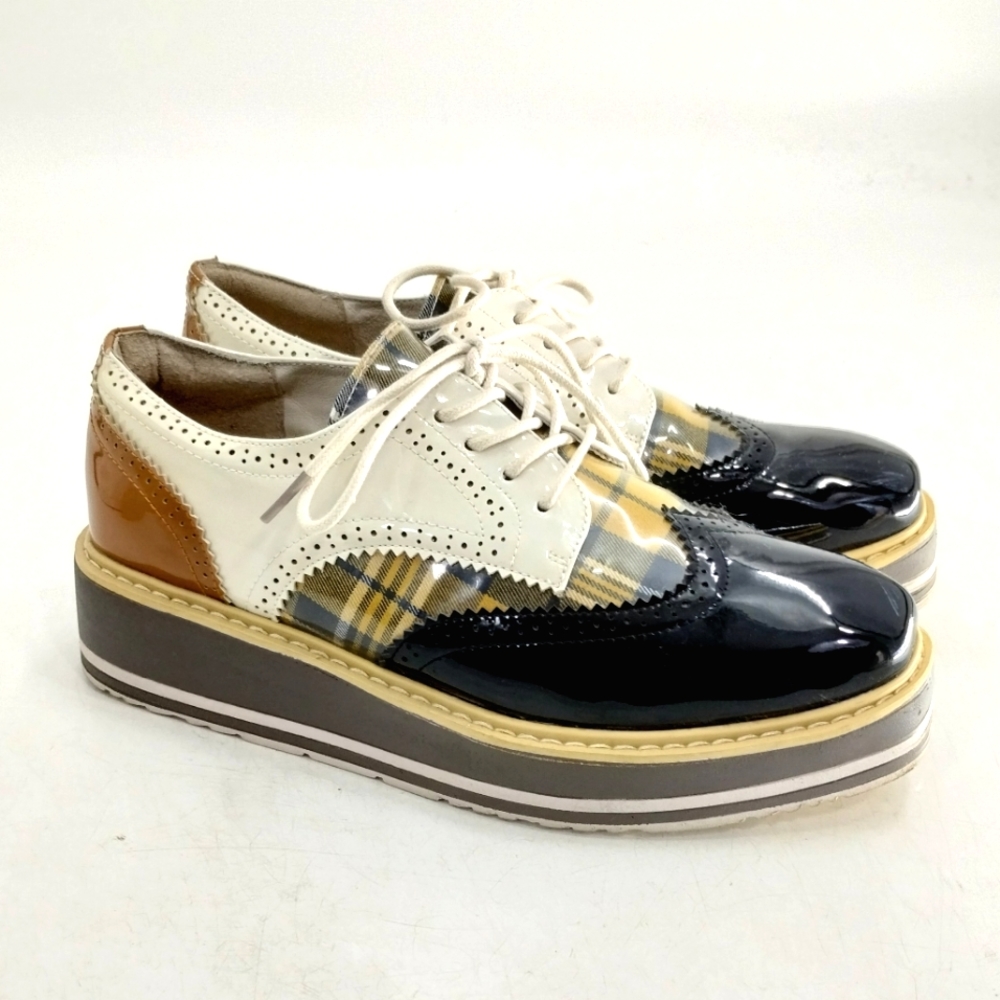 Cetlua Oxford Patent and Plaid Platform Shoes